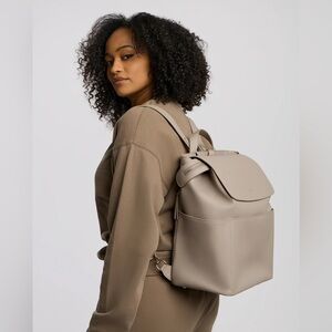 Mina Baie Kinney Backpack Diaper Bag- Vegan Leather, Sand, Gold hardware